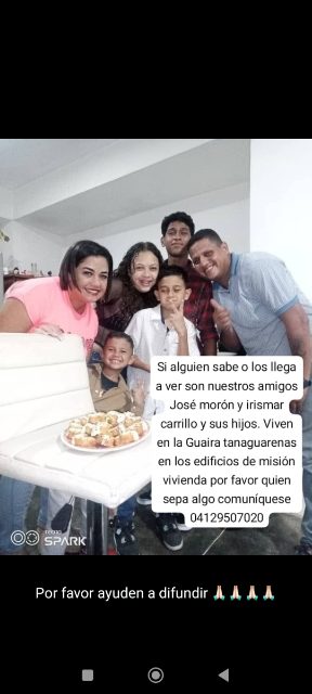 Foto de Jose morón su esposa irismar carrillo y sus hijos jean paole kellian y ayasx