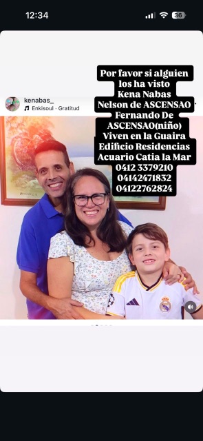 Foto de Mujer: Kenas Navas Señor: Nelson de ascensado niño: Fernando de ascensado