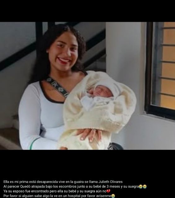 Foto de Julieth Olivares junto con su bebé de 3 meses y su suegra