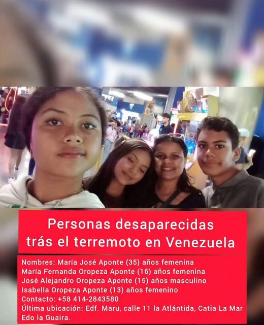 Foto de María José Aponte; Maria Fernanda, José Alejandro y Isabella Oropeza Aponte