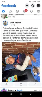 Foto de Benjamín petrica busca a su mamá